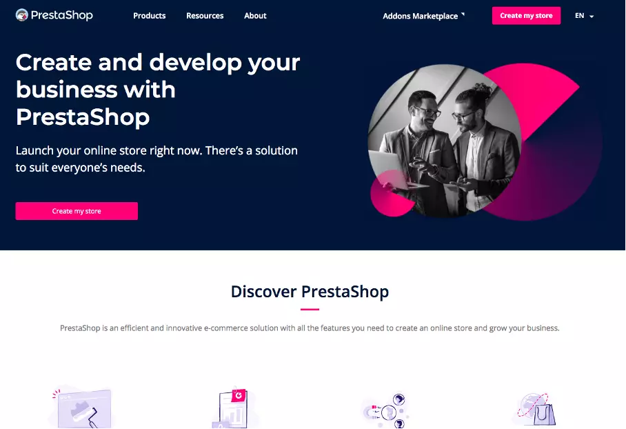 Capture d’écran de la page PrestaShop