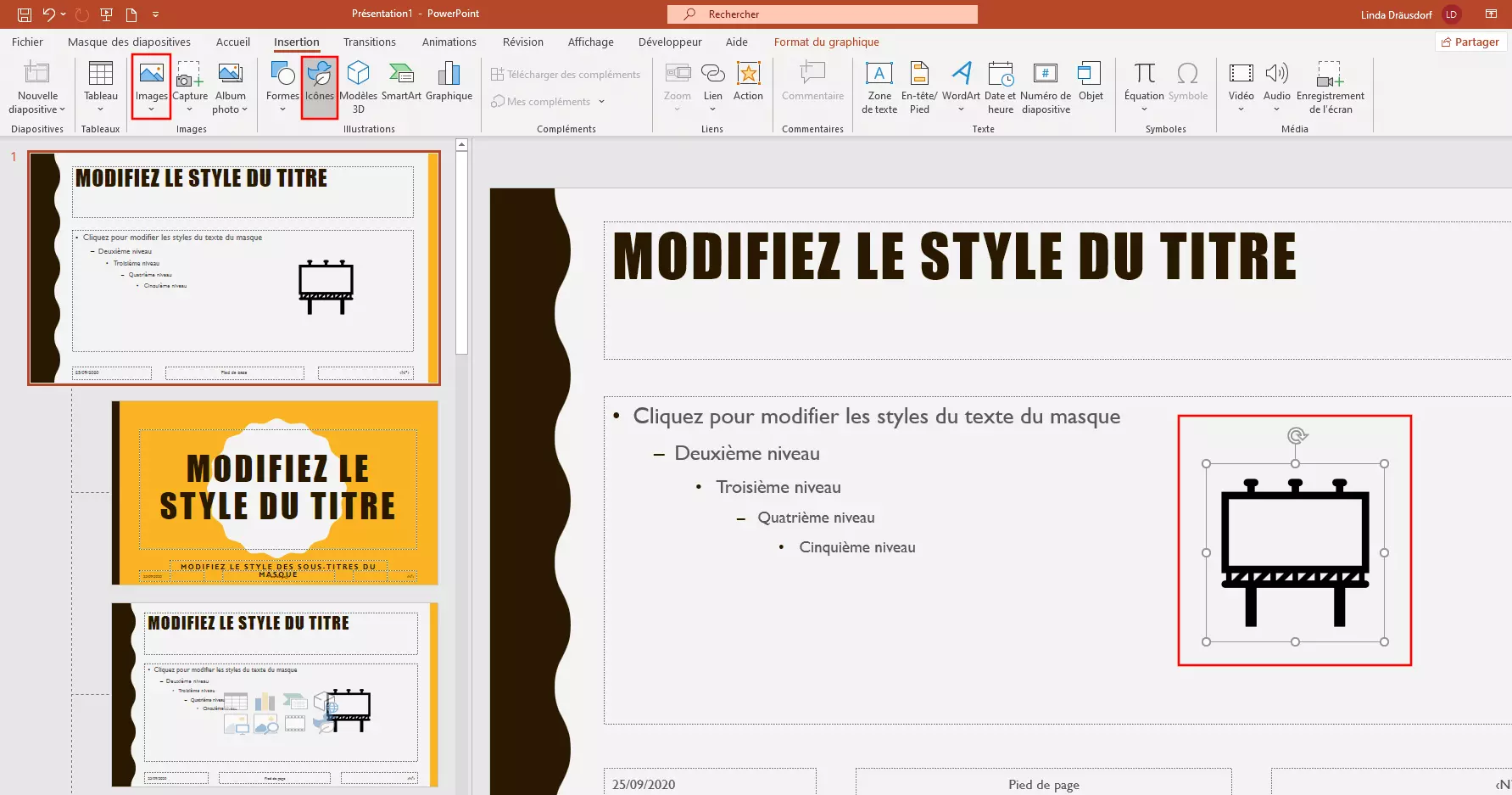 Diapositive principale avec une forme insérée dans PowerPoint 365