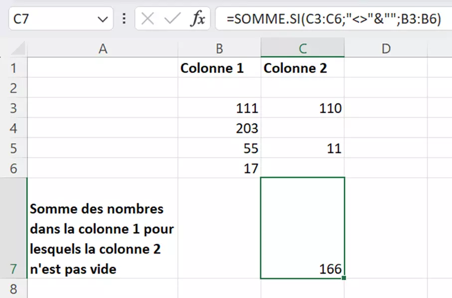 Excel : DIFFÉRENT DE + SOMME.SI