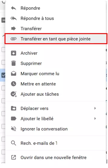 Menu contextuel d’un email