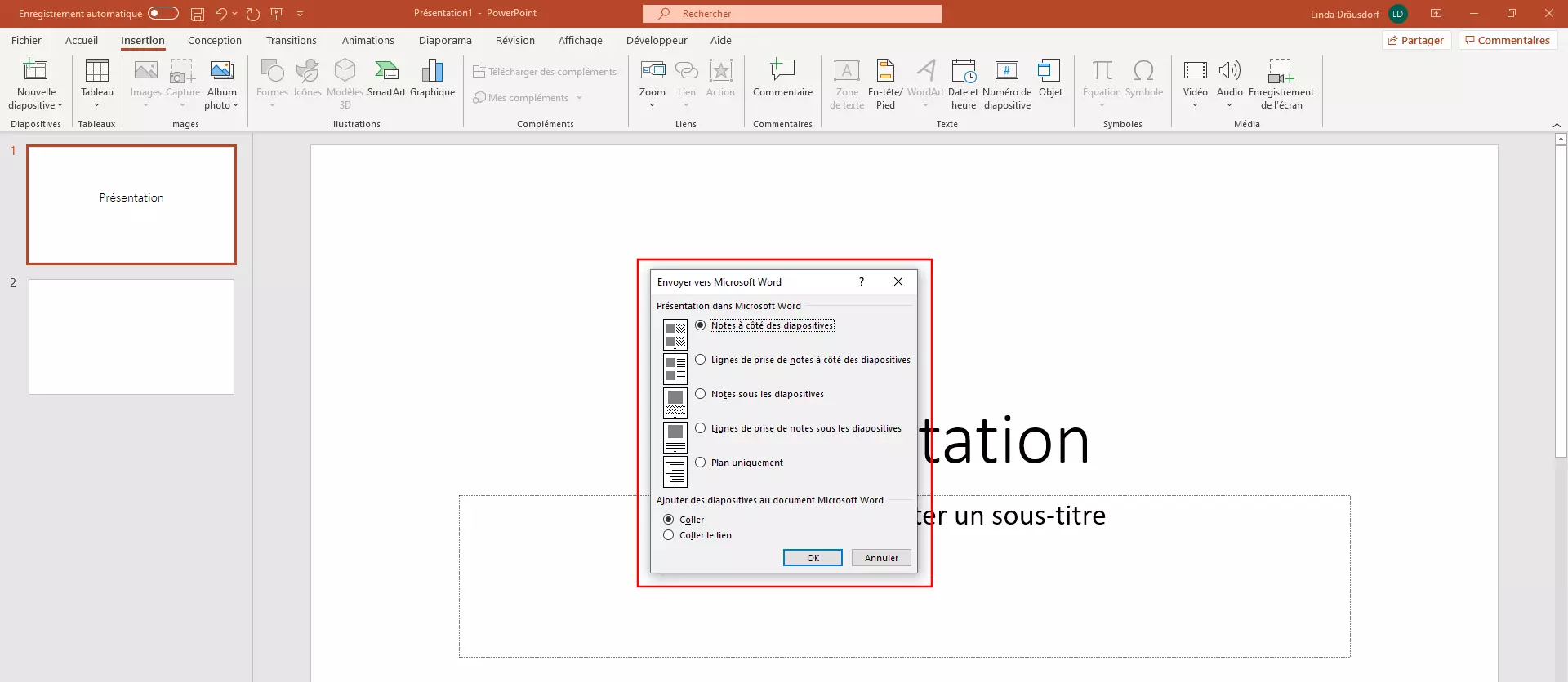 Importer une présentation PowerPoint dans Microsoft Word