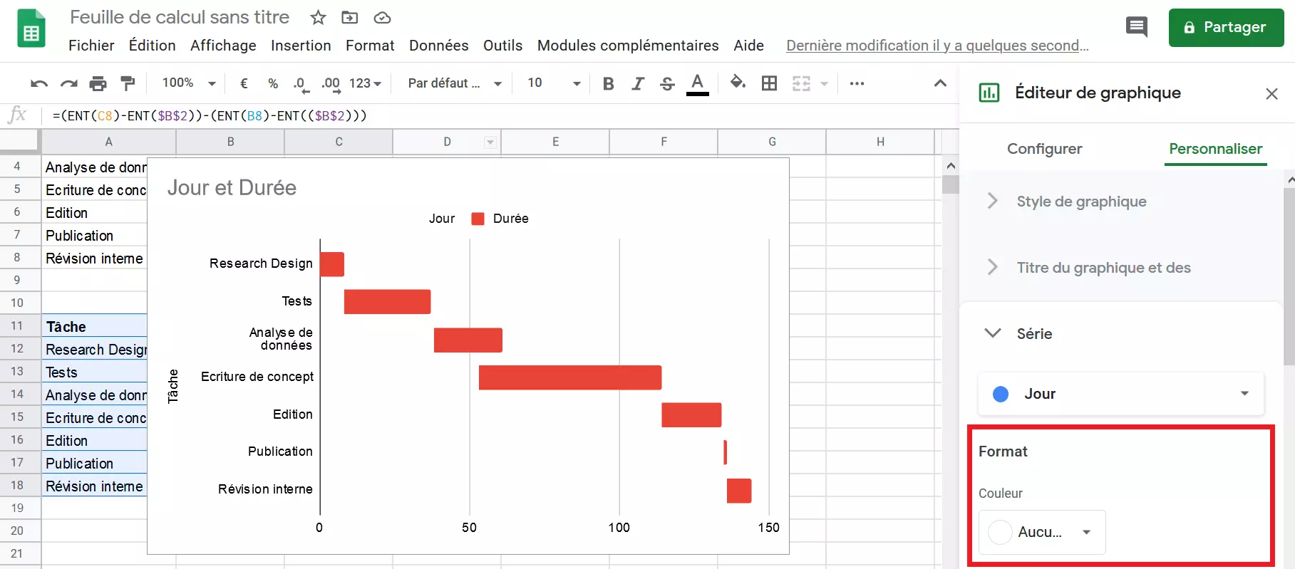 Diagramme de Gantt avec Google Sheets