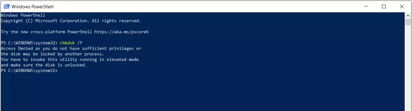 chkdsk dans Windows-PowerShell