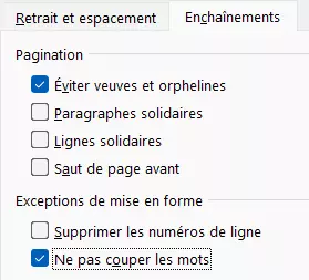 Word : désactiver manuellement la coupure de mots pour un paragraphe