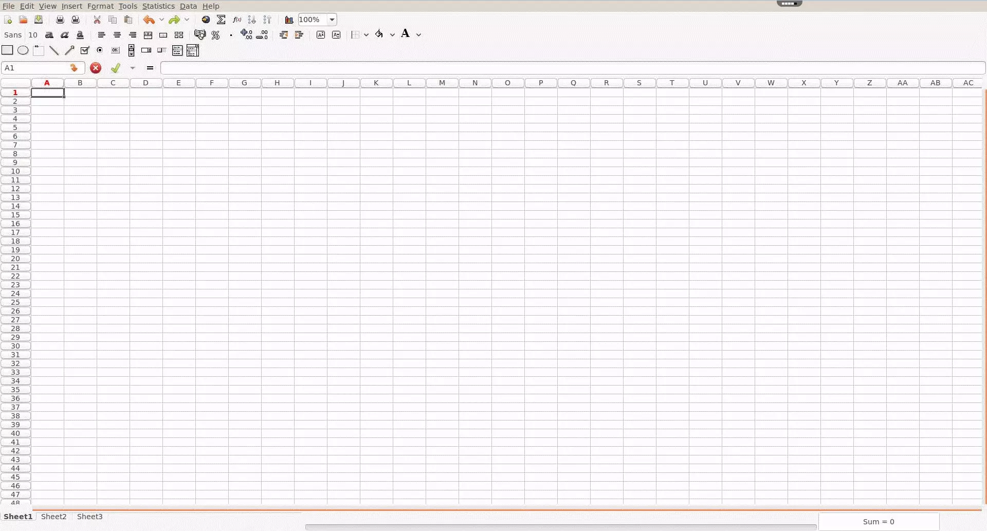 Capture d’écran du tableur Gnumeric