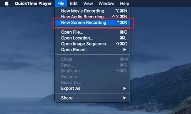 « Nouvel enregistrement de l’écran » dans QuickTime Player