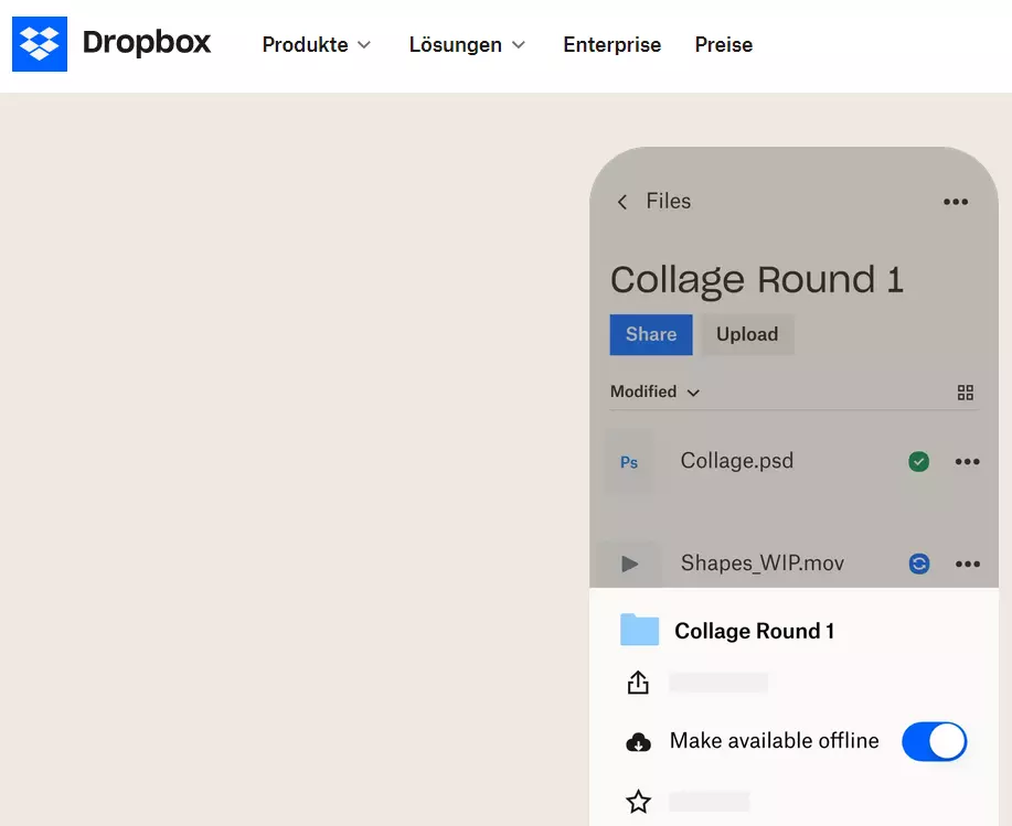 Capture d’écran de Dropbox