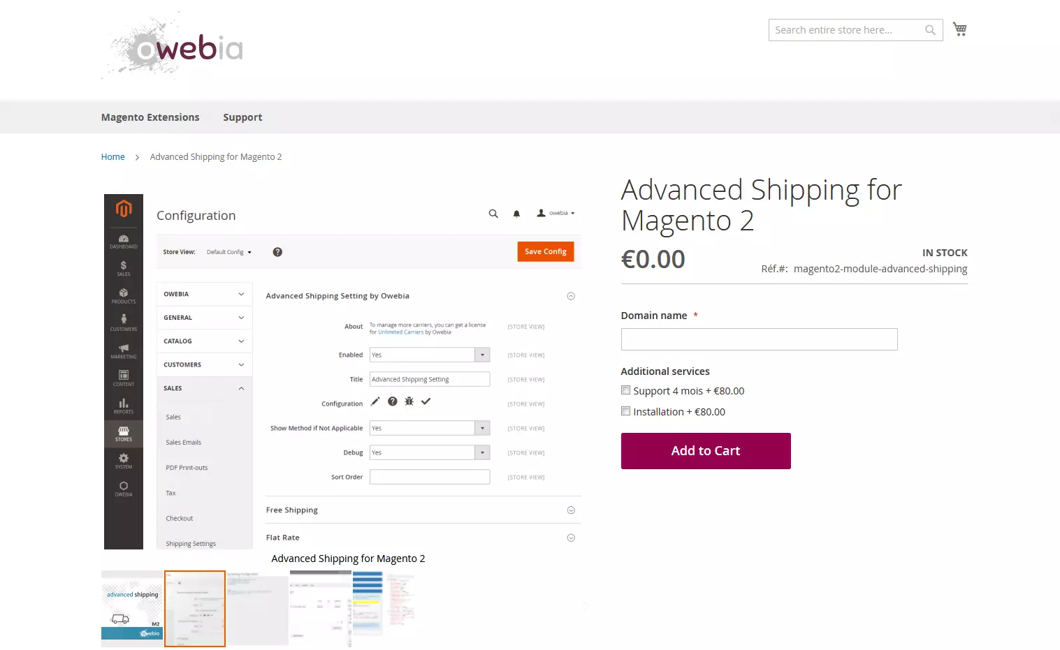 Capture d’écran du site Web de l’extension Magento Advanced Shipping.