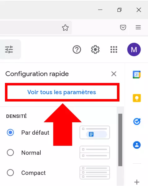 Bouton « Voir tous les paramètres » du menu « Paramètres » de Gmail