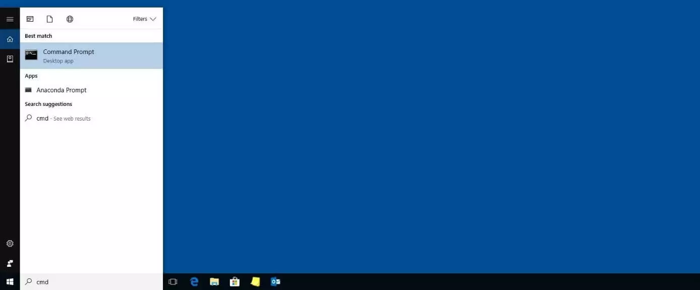 Windows 10 : Résultat de la recherche pour « cmd »