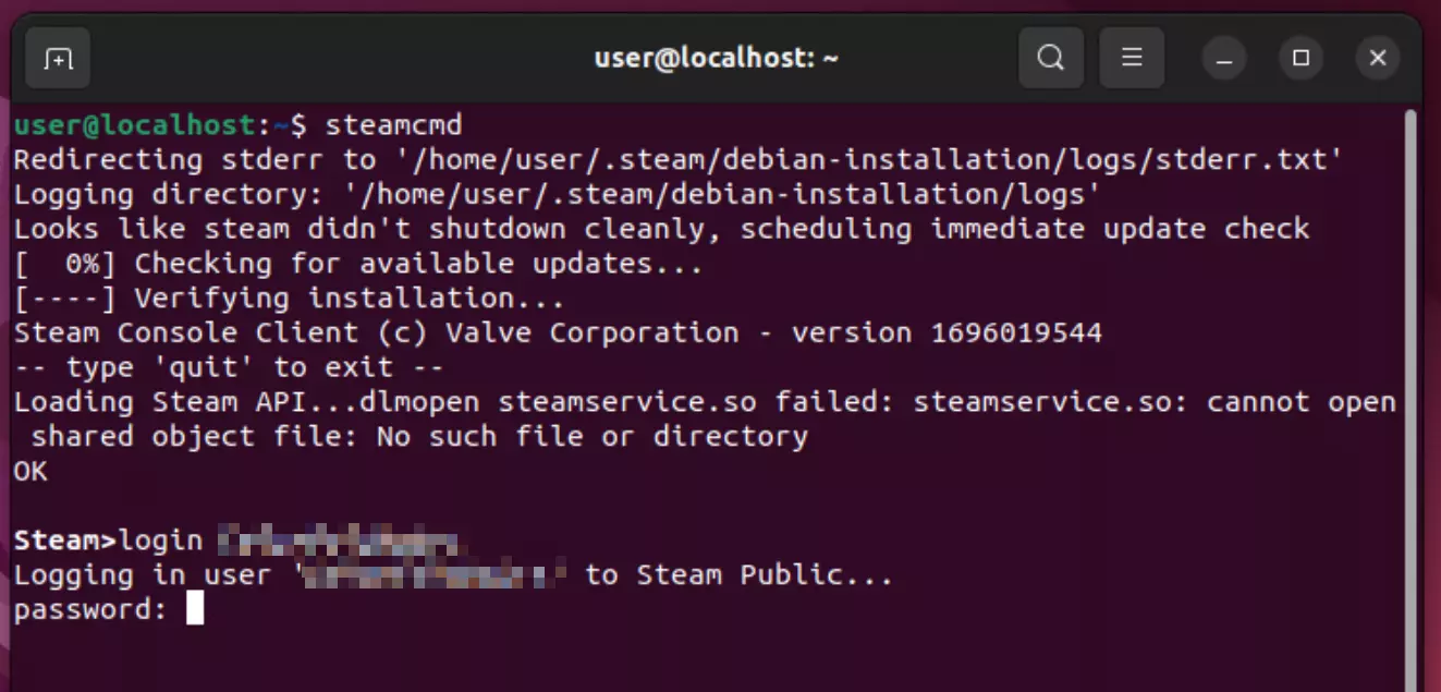 Inscription SteamCMD