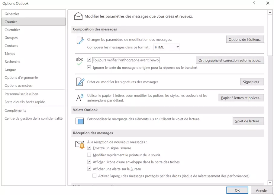 Outlook : case à cocher « Toujours vérifier l’orthographe avant l’envoi »