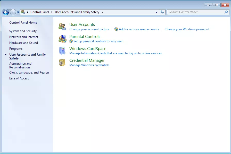 Menu Windows 7 « Comptes et protection des utilisateurs »