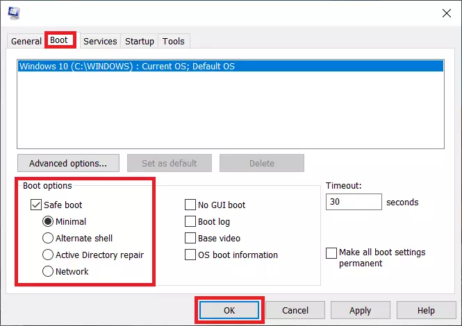 La configuration du système : Options de démarrage et Démarrage sécurisé