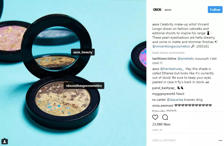 Vue dans le navigateur d’un post ASOS sur Instagram