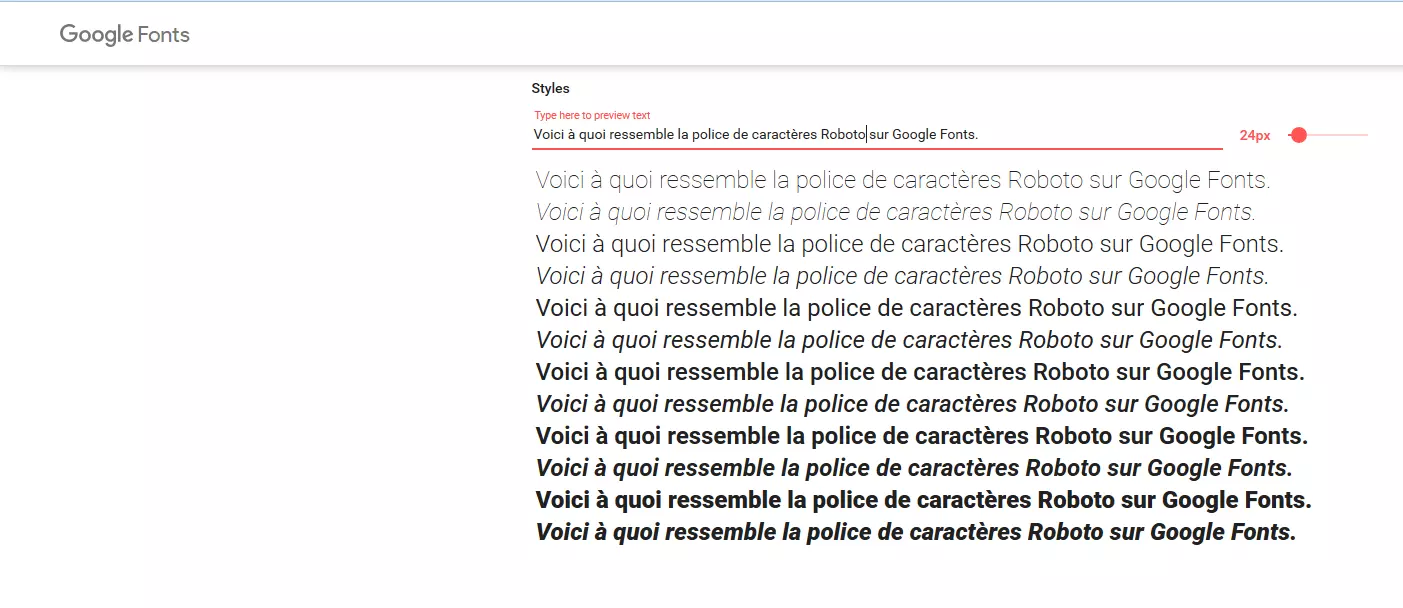 Voici à quoi ressemble la police de caractères Roboto sur Google Fonts