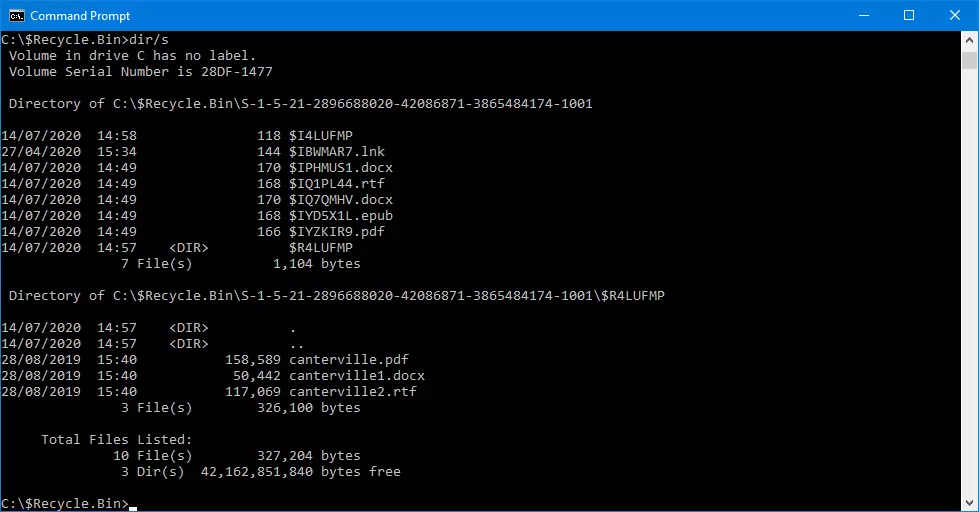 Restaurer un fichier supprimé à l’aide de l’invite de commandes