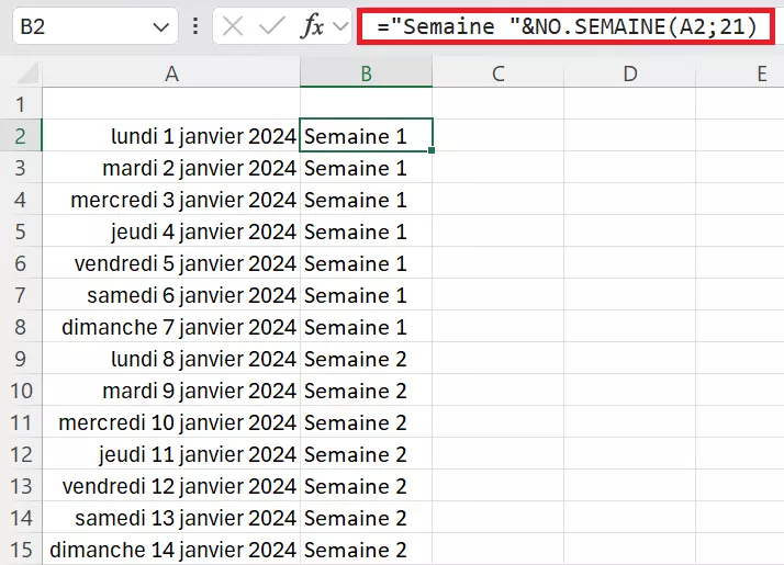 Excel : fonction NO.SEMAINE avec texte