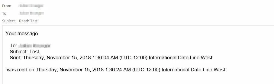 Outlook : exemple de confirmation de lecture