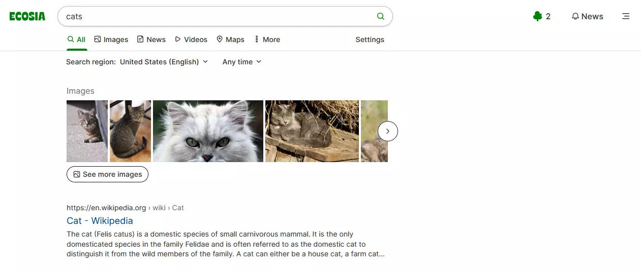 Résultats de la recherche Ecosia pour le terme « chats »