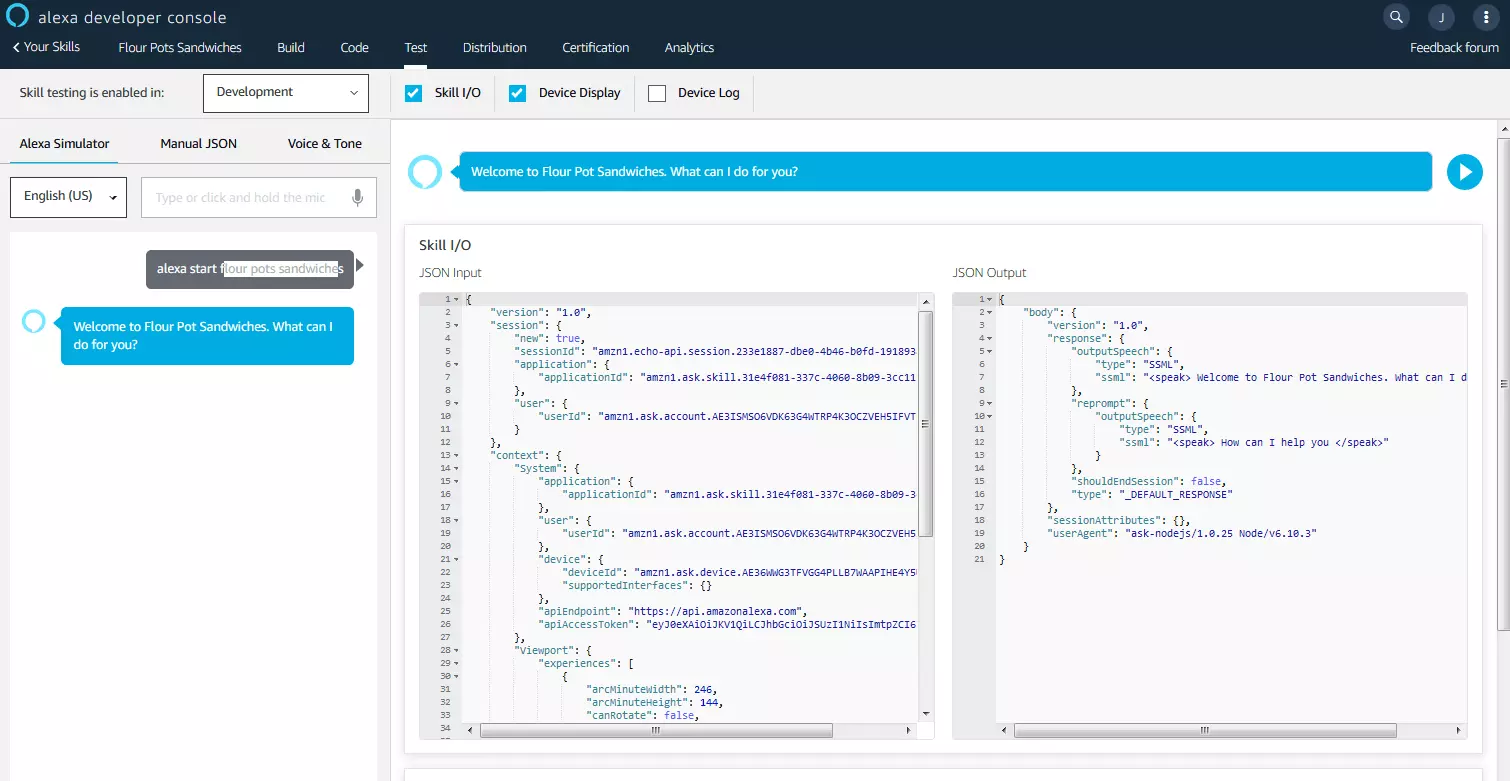 Alexa Developer Console : environnement de test