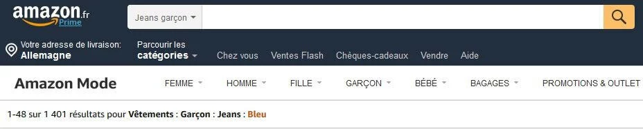 Capture d’écran du fil d’Ariane d’Amazon