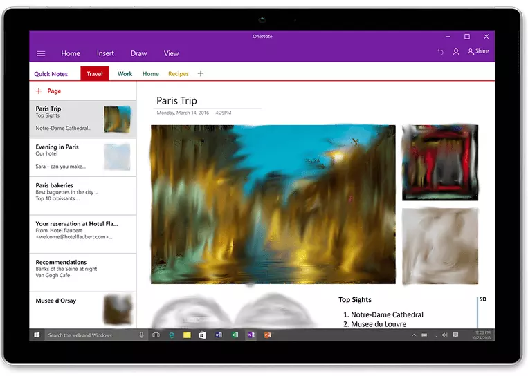 Page d’accueil de OneNote