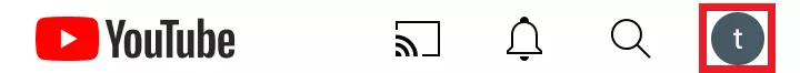 Application YouTube : icône de profil dans la barre de menu
