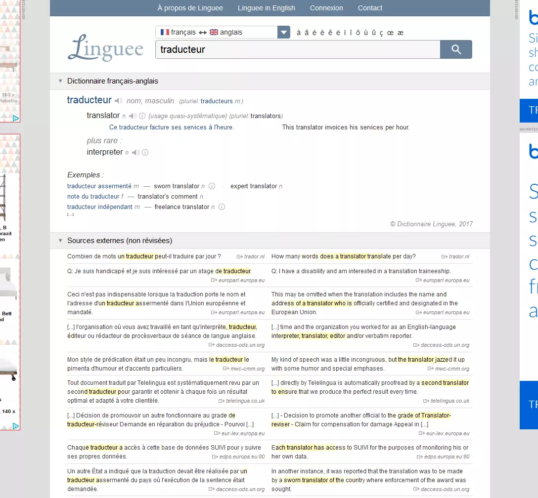 Page de résultat d’une recherche sur Linguee