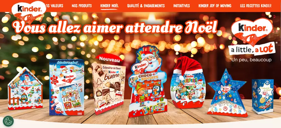 Capture d’écran des calendriers de l’Avent Kinder sur leur site Internet