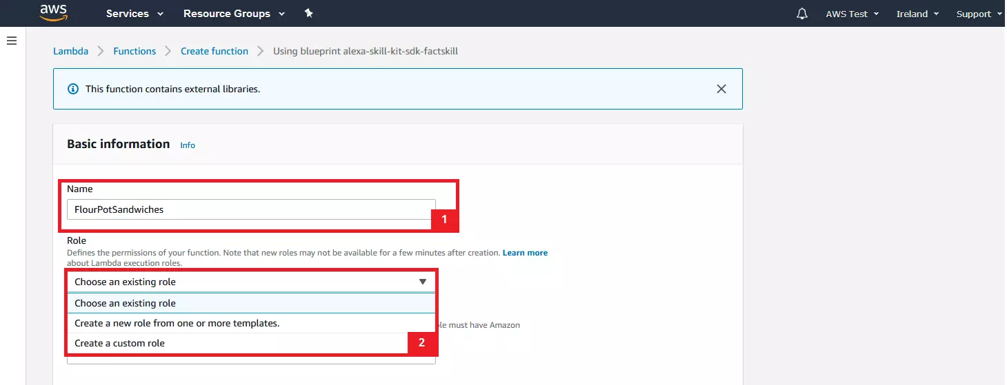 AWS Management Console : informations de base sur la fonction lambda.