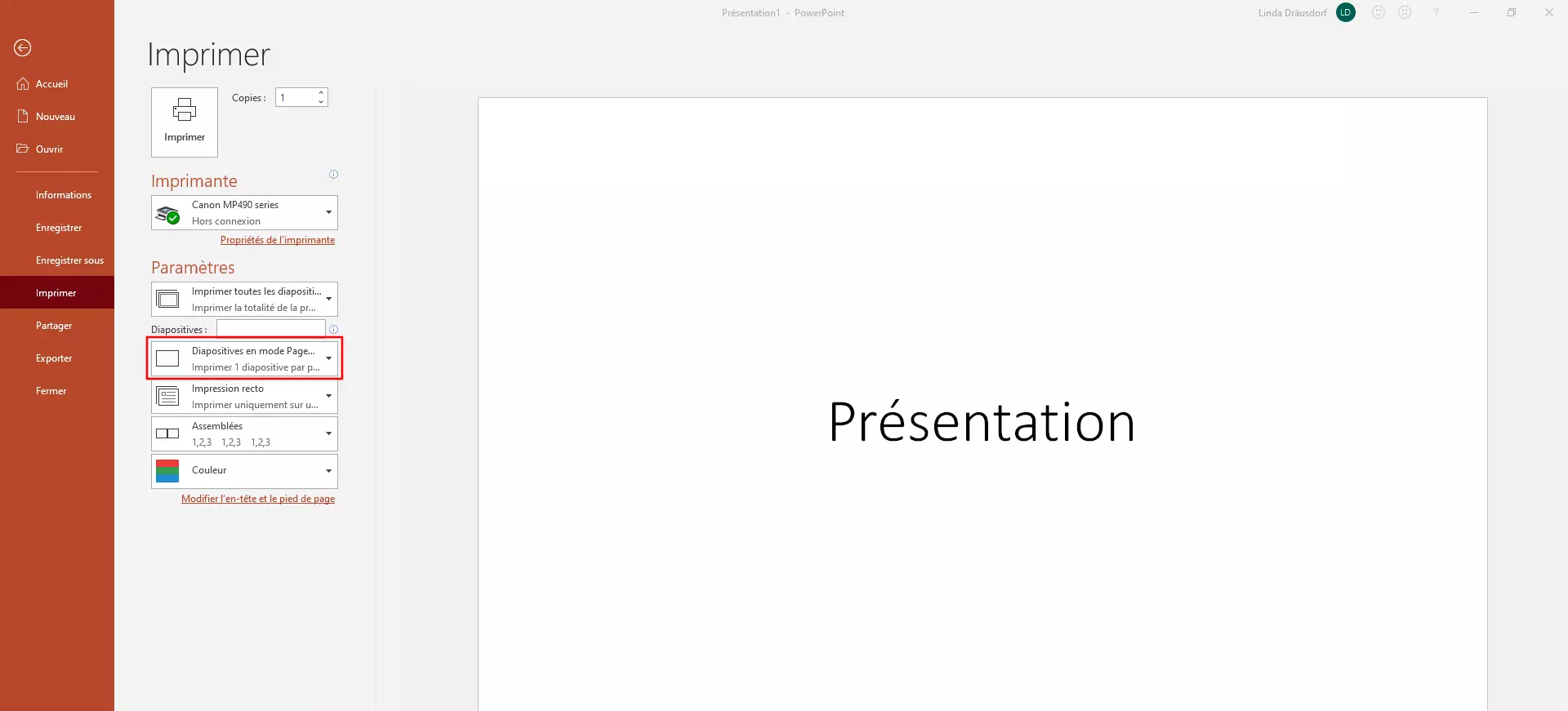 Paramètres d’impression PowerPoint