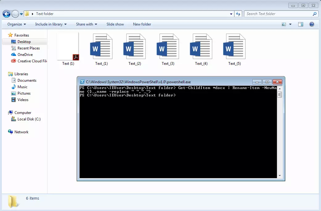 Résultat du renommage des fichiers via PowerShell