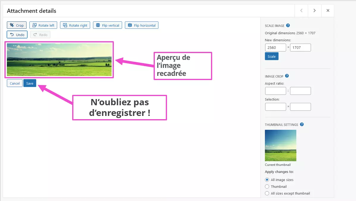 Sauvegarder une image redimensionnée dans la bibliothèque WordPress