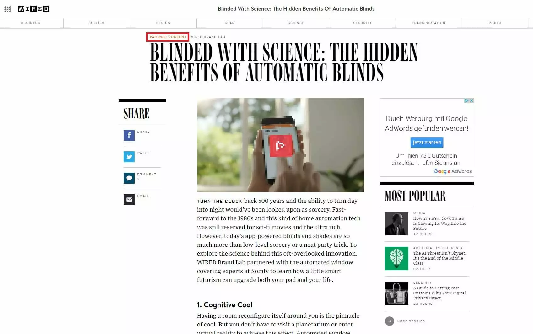 Screenshot d’un advertorial du magazine Wired