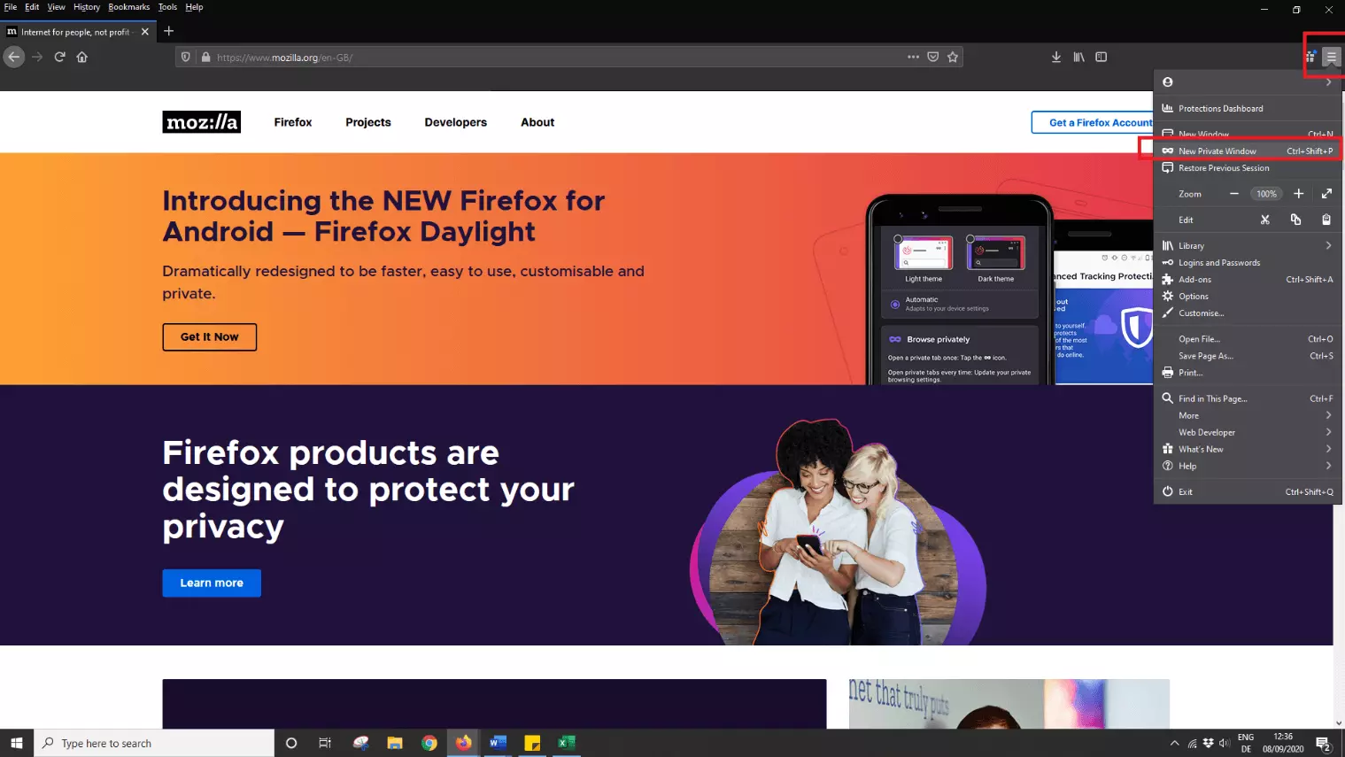 Activer une nouvelle fenêtre privée dans Mozilla Firefox