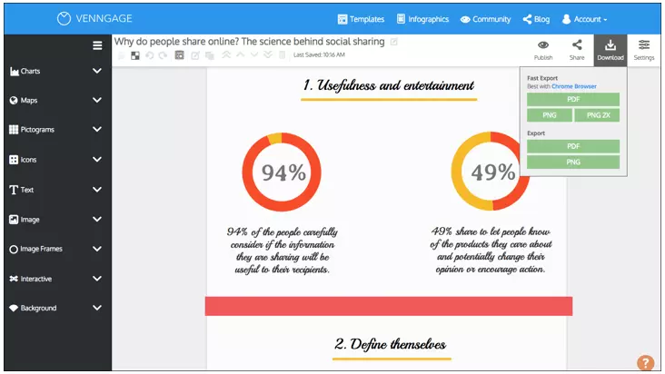 Interface utilisateur de Venngage