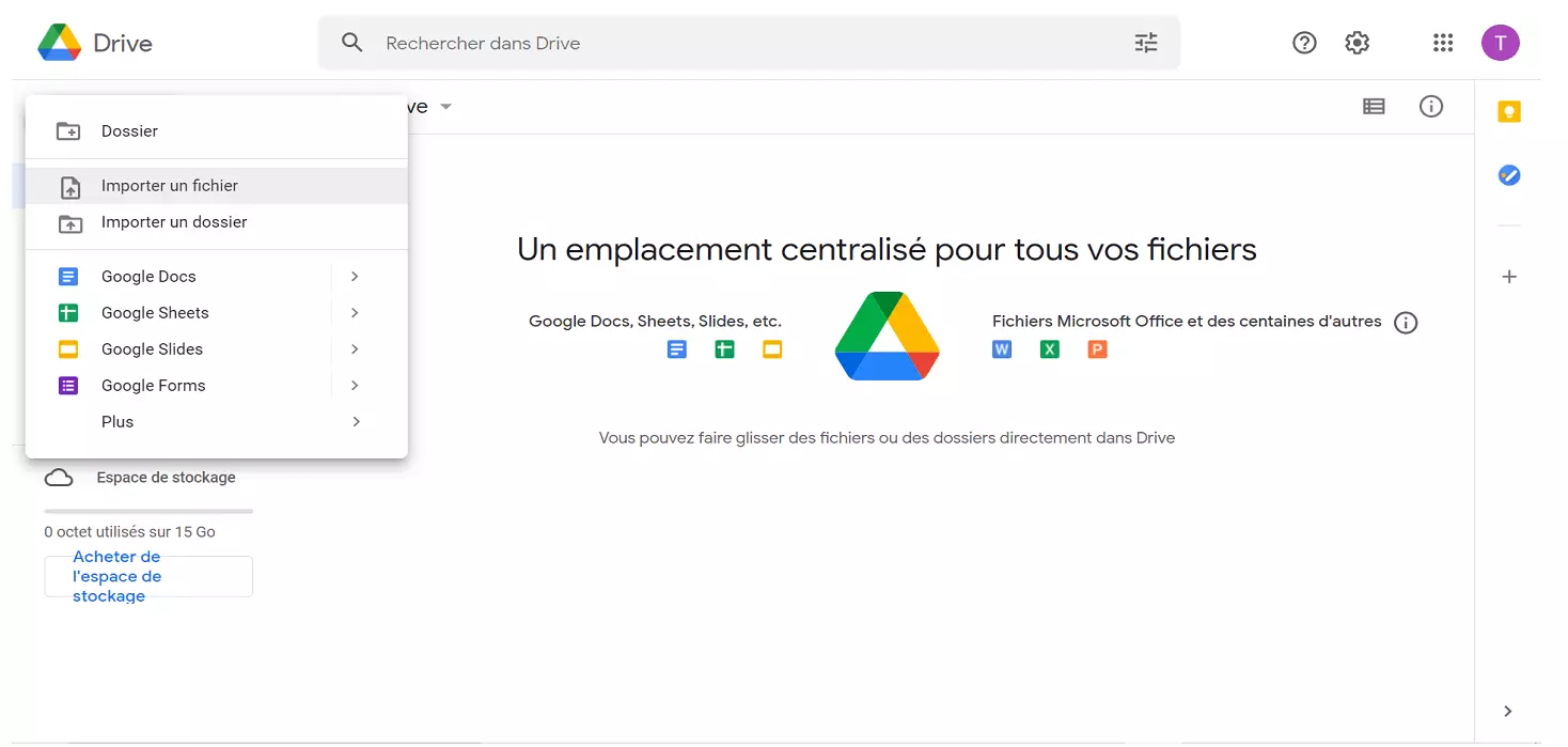 Importation de fichier dans Google Drive