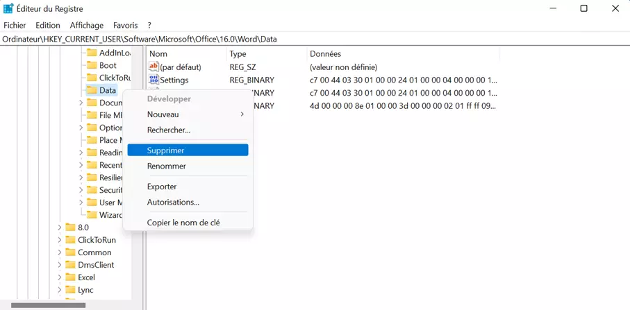 Word ne démarre pas : supprimer l’entrée dans le registre