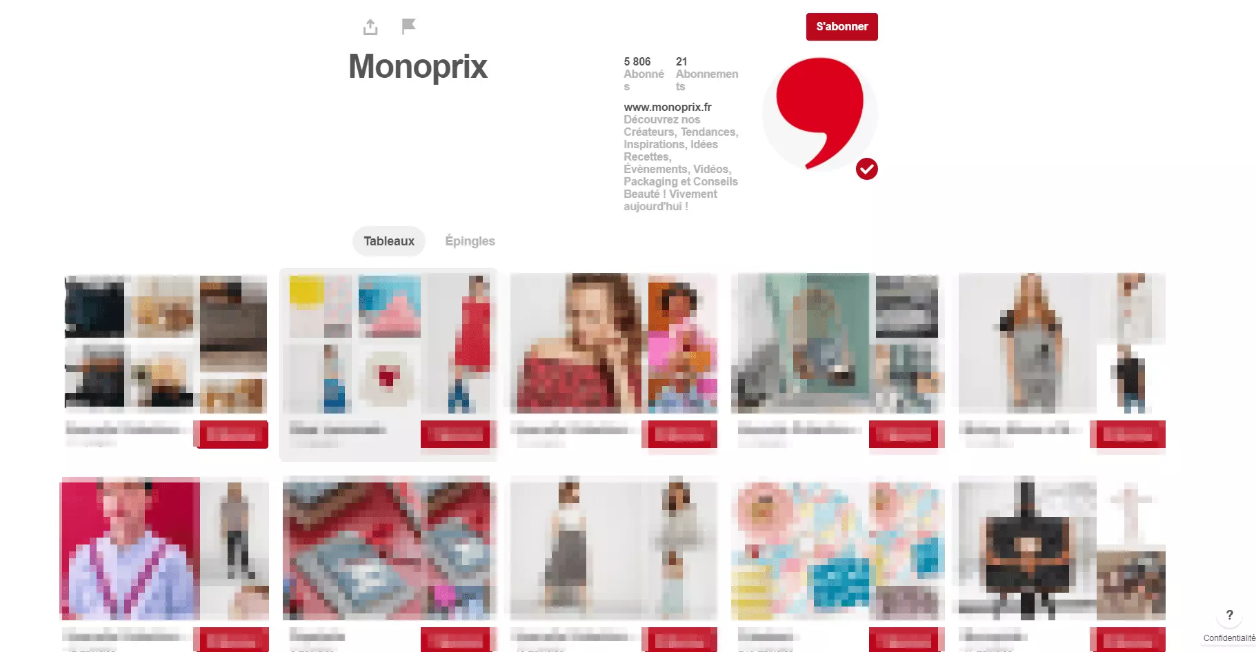 Exemple d’un profil d’entreprise sur Pinterest : Monoprix