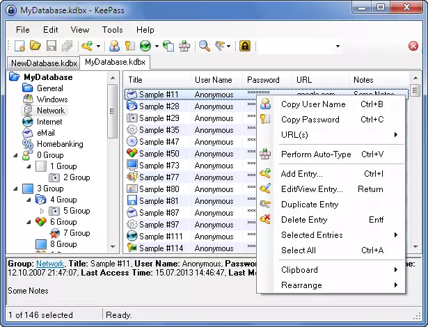 Interface utilisateur de KeePass