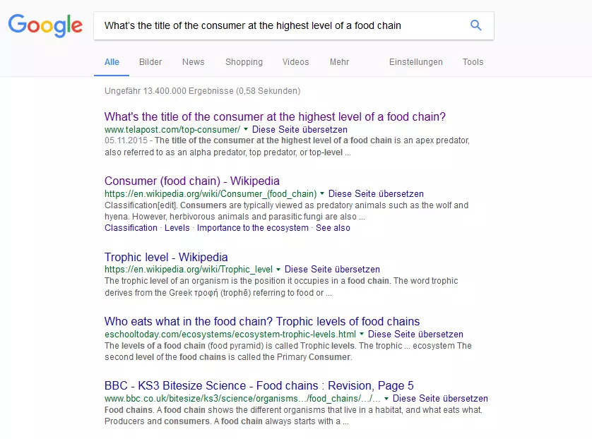 Page de résultats de recherche pour la question „What’s the title of the consumer at the highest level of a food chain“