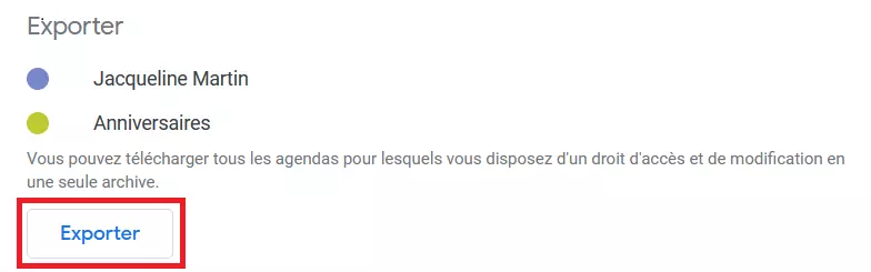 Paramètres de Google Agenda : importer et exporter