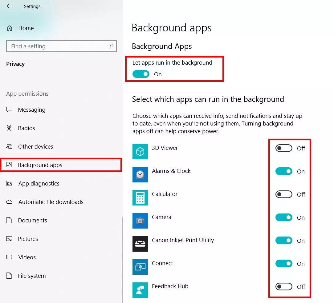 Accélérer Windows 10 : applications en arrière-plan