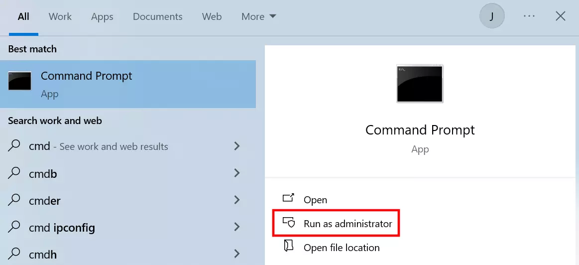 Recherche de l’invite de commande de Windows 10