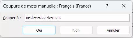 Word : effectuer des coupures de mots manuelles