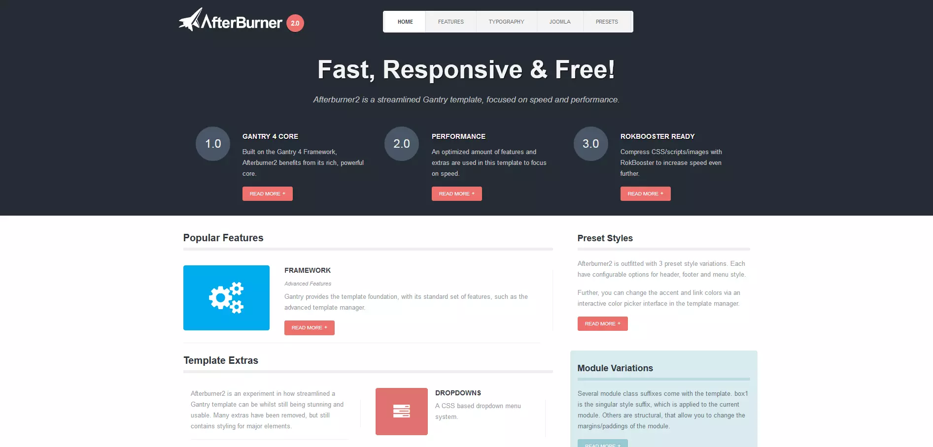 Capture d’écran du template Joomla Afterburner2