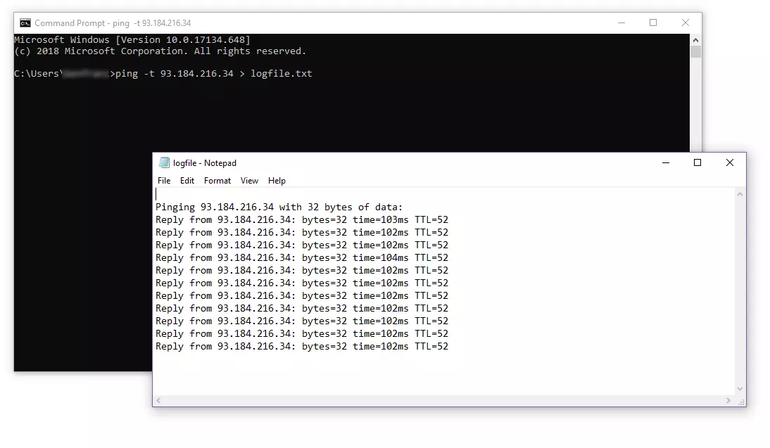 Ping avec redirection des résultats vers un fichier texte