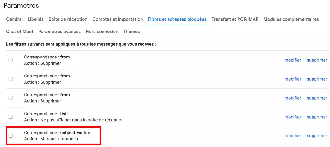 Modifier et supprimer les règles Gmail