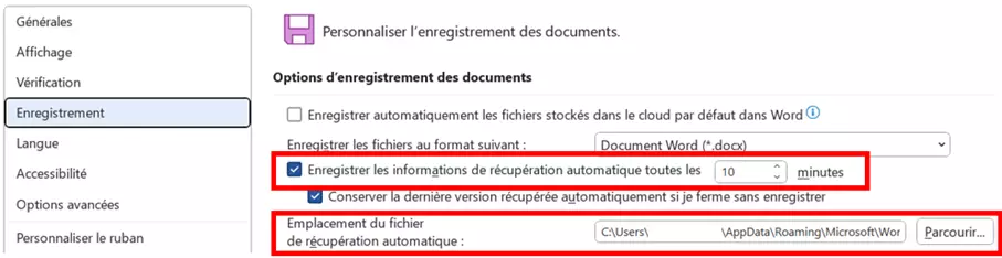 Menu « Enregistrement »